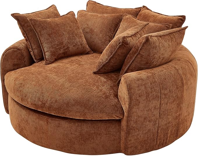 LUMISOL Boneless Couch with 8 Throw Pillows, Full-Compressed, 59.8" Upholstered Single Cloud Sofa Chair, Round Chaise Sofa for Living Room Apartment Office Small Space, Orange