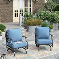 HERA'S HOUSE Outdoor Chairs Set of 2, 2 x Patio Chair with Navy Blue Cushions, All Weather Outdoor Furniture for Lawn Garden Backyard Deck(Rocking Chairs)