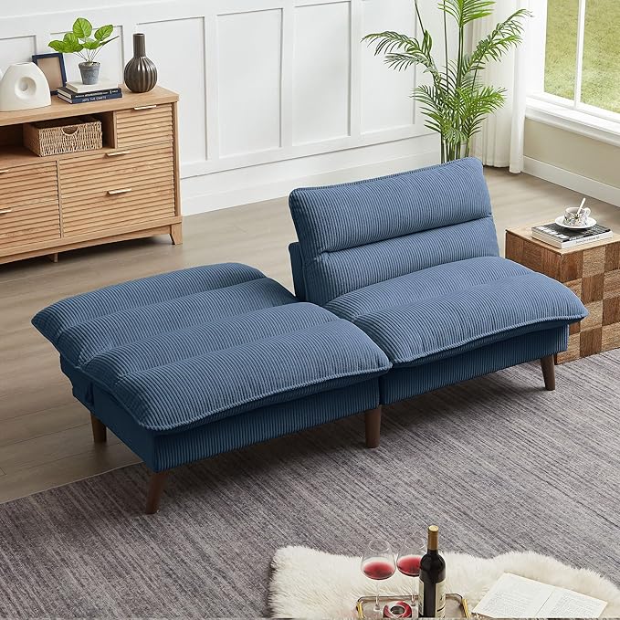 Convertible Futon Sofa Bed, 72" Futon Couch with Adjustable Back, Upholstered Sleeper Sofa Bed for Living Room, Apartment, Small Space, Blue