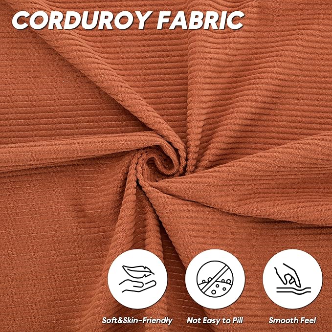 L Shaped Convertible Modular Sofa Bed with Cylindrical Pillow & Reversible Chaise, Corduroy Folding Floor Sofa Couch Bed with Fixed-Shape Frame & Storage Pocket for Living Room, Orange