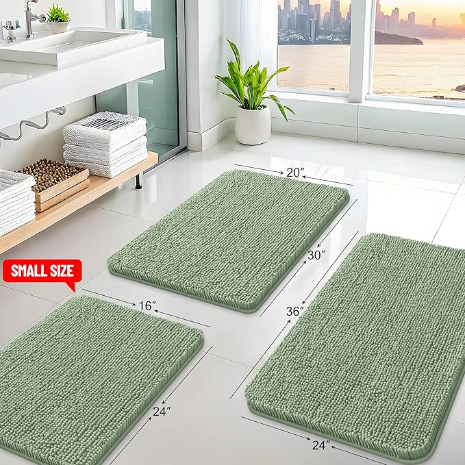 Arotive Bathroom Rugs 34x21, Extra Soft Absorbent Shaggy Chenille Bath Rugs, Machine Washable Rubber Backing Non-Slip Bath Mats for Bathroom Floor Tub and Shower, Home Decor Accessories, Sage Green