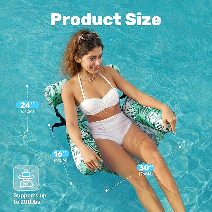 SLOOSH Pool Floats Chairs Adult,Inflatable Pool Lounge,Plant Pattern Floating Mat Hammock,Blow up Water Chairs Noodles rafts for Party Summer Water Beach Fun