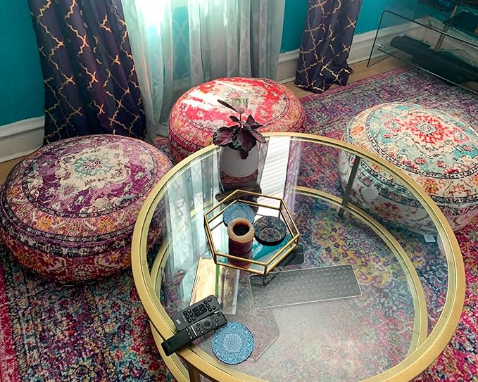 Mandala Life ART Boho Floor Cushion Cover Purple Round Purple Pillow Case Moroccan Décorative Pouf Perfect for Living Room, Bedroom, Nursary or Children Room Pouf BeanBag Stool Cotton 24x8 Unstuffed
