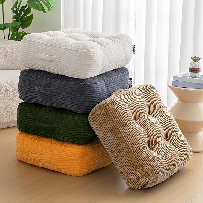 8" Washable Floor Pillow Cushion for Adults, Meditation Cushion Pillow, Large Square Floor Sitting, Removable Tufted Corduroy Cover, for Tatami Living Room or Yoga, 22x22 Inch, Machine Washable