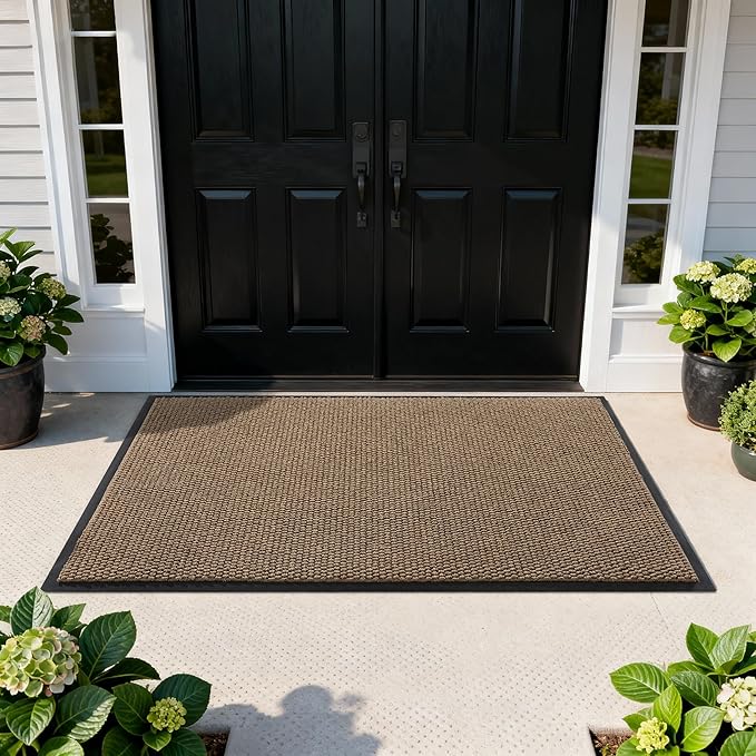 Yimobra Doormat Outdoor Indoor Entrance 47 x 32, All-Season All-Weather Front Door Mat, 100% Waterproof Welcome Matt for Floor Garage Outside Entry, Stain and Fade Resistant,Khaki
