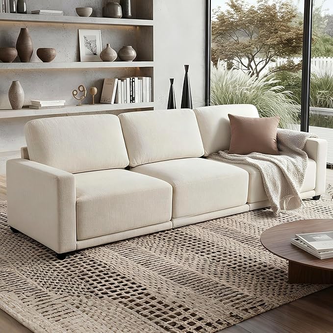 CAPCAPA Modular Sectional Couchs for Living Room, Modern Sofa Chenille Sofa Set for Apartment Home Furniture (Beige, 3 Seater)