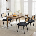 GarveeHome Natural Rattan Dining Chairs Set of 4, Velvet Upholstered Kitchen Chairs with Tall Cane Backrest and Strong Wood Legs for Dining Room, Kitchen, Restaurant, Black