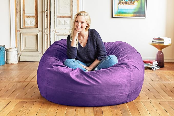 Lumaland Luxurious 4ft Large Bean Bag Chair with Microsuede Cover - Ultra Soft, Foam Filling, Washable Bean Bag Sofa for Kids, Teenagers, Adults, Pets - Sack Chair for Dorm, Kid's Room - Purple