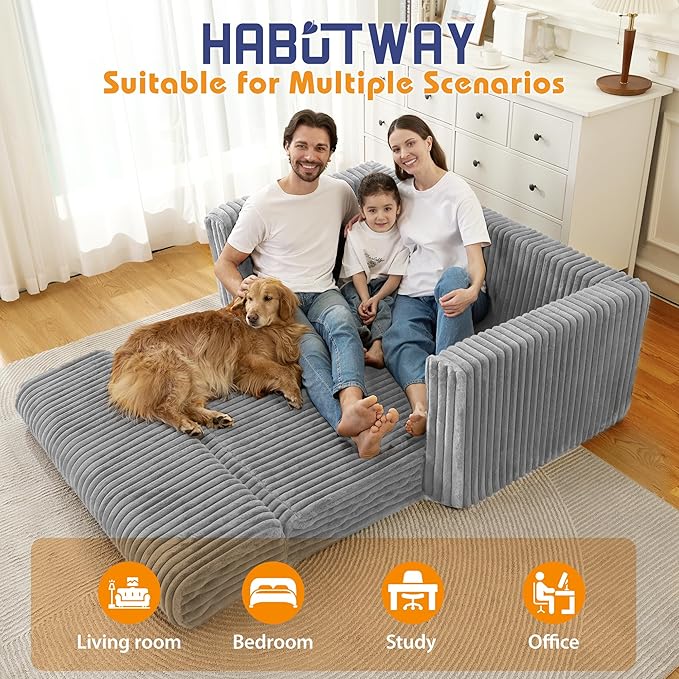 HABUTWAY Folding Sofa Bed, 2 in 1 Convertible Sleeper Chair with Armrest, Portable Fold Out Chair Bed, Comfy Floor Couch, Lazy Sofa for Living Room Bedroom Dorm Home Office, Light Grey