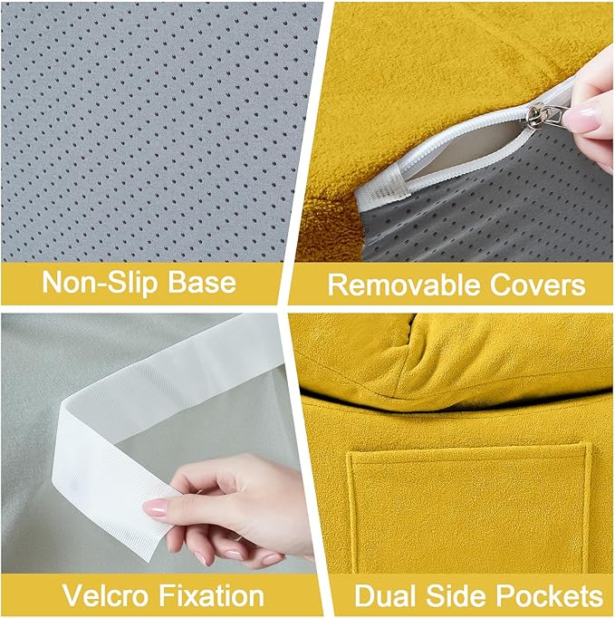Set of 3 Bean Bag Chairs, Boneless Lounge Chair, Togo Chair Sofa, Anti Cat Scratch Fabric with Machine Washable, Beanbag Chair for Bedroom, Floor Couch Living Room, Bedroom, Reading Corner (YELLOW)