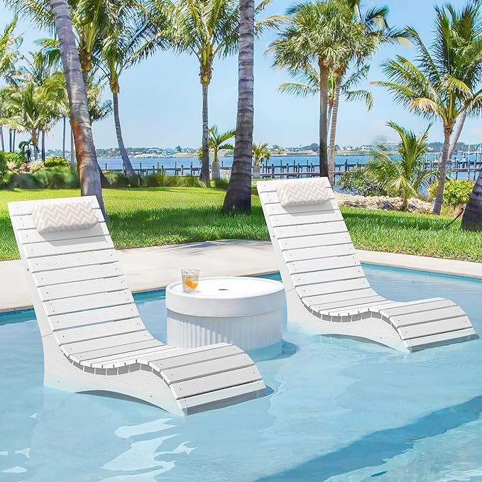 Homenjoy HDPS Pool Lounge Chairs, Use in Pools Lounge Chairs up to 10-Inches of Water, Chaise Chairs with Headrest, Lounge Chair Outdoor, Fade-Resistant Pool Lounger for Deck