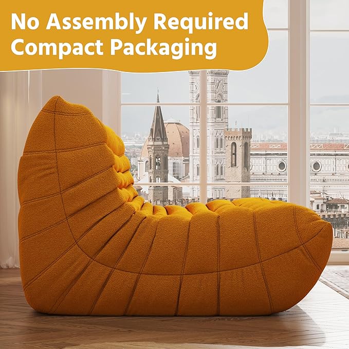 Bean Bag Chair, Fireside Chair, Large Bean Bag Chair for Adults, Bean Bag Chairs for Teens with High-Resilience Foam, Non-Slip Base Floor Lounge Sofa,Living Room (Yellow, 3-Seater)
