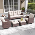 LayinSun 6 Pieces Patio Furniture Set with Swivel Chairs, Rattan Wicker Rocking Glide Chairs with Coffee Table Conversation Set