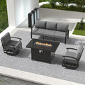 RTDTD Aluminum Outdoor Patio Furniture Set,4 Pieces 5 Seats Patio Conversation Sets with 45" Propane Fire Pit Table,Metal Patio Sectional Furniture Set with 2 Swivel Rocking Chairs,Grey