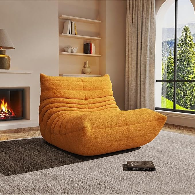 Bean Bag Chair, Oversized Bean Bag Chair for living Room, Fireside Chair for adults with Memory Foam Filled, Big Accent Sofa Lounge Floor Sofa for Gaming, Reading, Relax, No Assembly Required (Yellow)