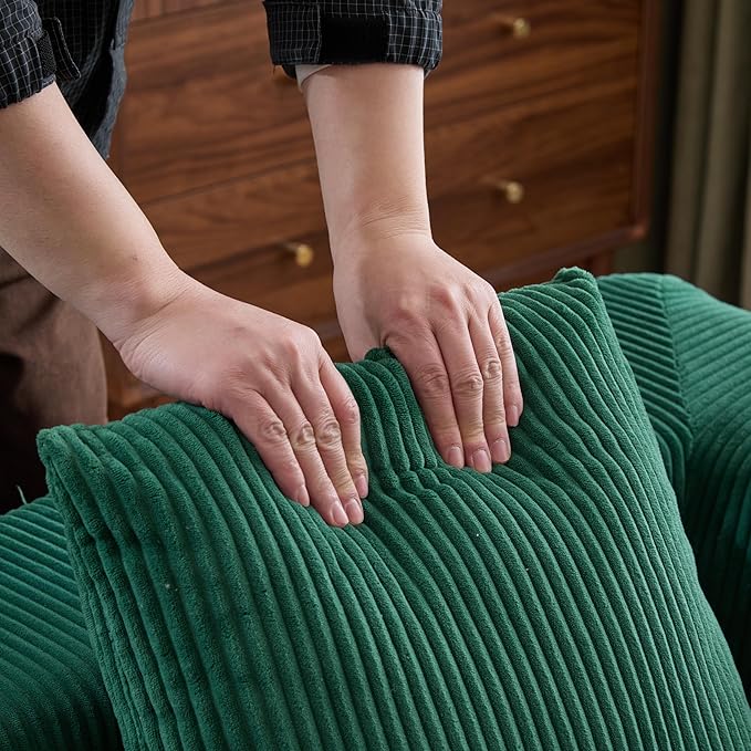 77" Convertible Foldable Floor Couch, 3-Seat Futon Sleeper Sofa for Living Room, Bedroom, or Apartment, with Pillow Backrest and Armrests, Corduroy Fabric, No Assembly Required, Dark Green