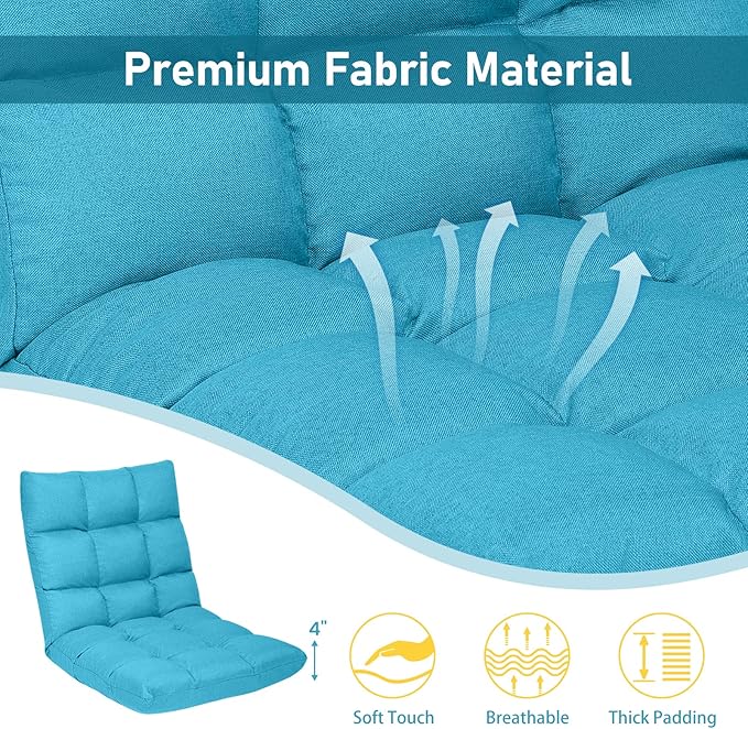 COSTWAY Peacock Blue Folding Gaming Chair, Adjustable 14-Position Floor Sofa with Back Support, Alloy Steel Frame, Lazy Sofa Lounge for Playing, Reading, Meditating, Recliner for Adults, Kids