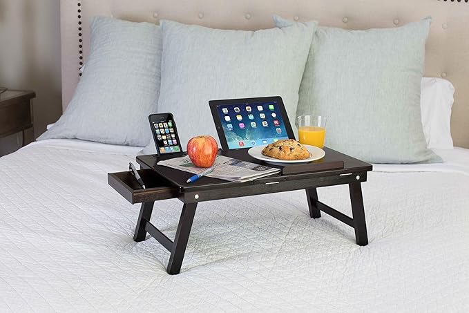 Sofia + Sam Multi Tasking Laptop Bed Tray | Supports Laptops Up to 18 Inches | Walnut (Left Handed Tray)