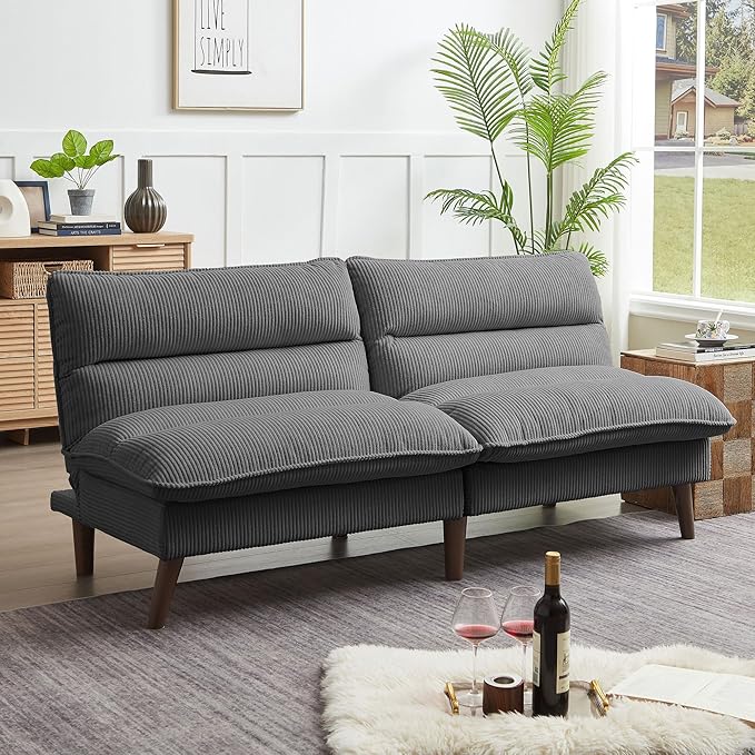 Convertible Futon Sofa Bed, 72" Futon Couch with Adjustable Back, Upholstered Sleeper Sofa Bed for Living Room, Apartment, Small Space, Dark Grey