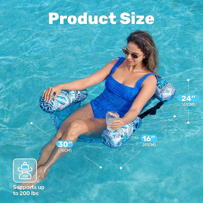 SLOOSH Pool Floats Chairs Adult,Inflatable Pool Lounge,Plant Pattern Floating Mat Hammock,Blow up Water Chairs Noodles rafts for Party Summer Water Beach Fun