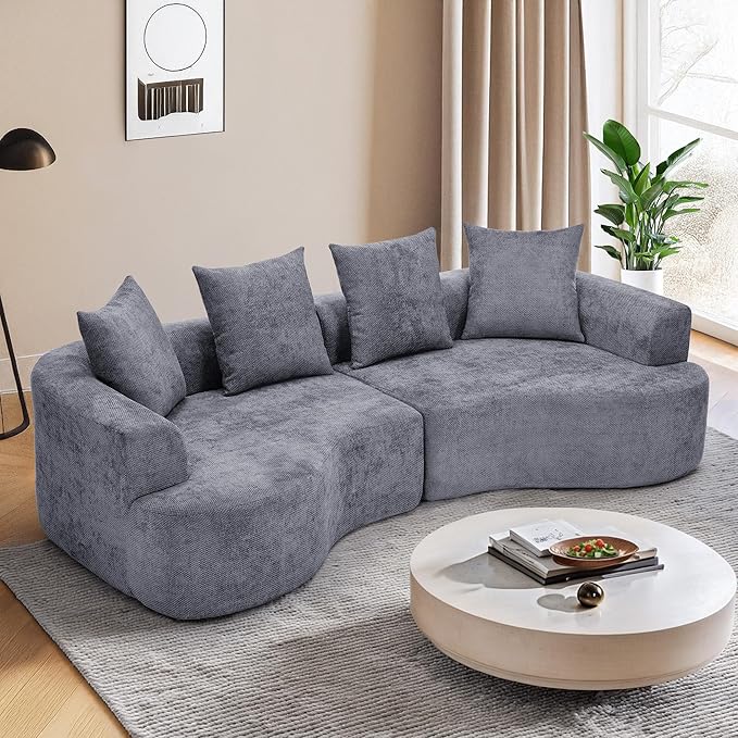 109” Curved Sectional Sofa, Chenille Fabric Modular Cloud Couch, No Assembly Required Half Moon Couch with Deep Seat, 4 Pillows for Living Room, Apartment, Bedroom