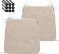 D-Shaped Indoor Chair Cushions 17" x 16" for Kitchen & Dining Chairs – 2'' Thick Seat Pads with Ties & Non-Slip Backing, High-Density Foam, Machine-Washable Covers, Set of 2 with Chair Leg Pads, Beige