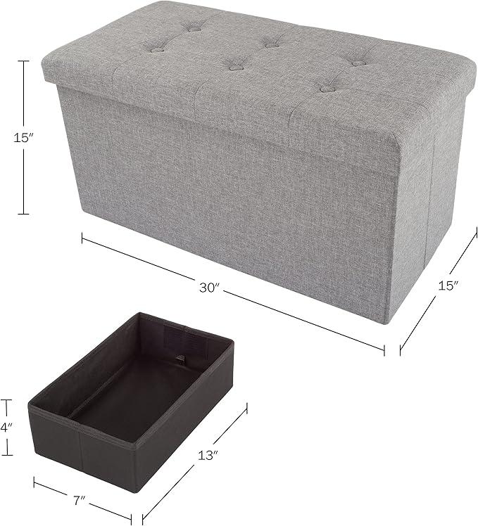 Lavish Home Storage Ottoman ' Folding Foot Rest Toy Chest or Shoe Bench Organizer with Removable Bin