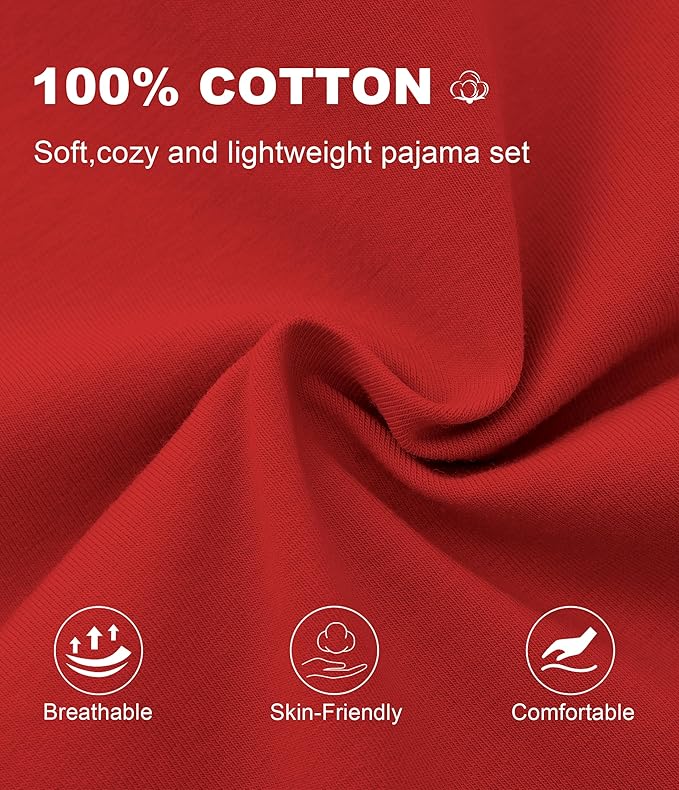 CF Women's 100% Cotton Pajama Sets Soft Short Sleeve Tops & Pants Comfy Sleepwear 2 Piece Lounge set with Pockets Loungewear