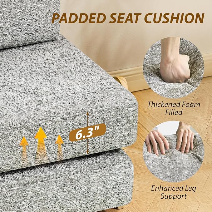 Folding Sofa Bed with Ottoman, 2-in-1 Fold Out Single Sleeper Chair with Wooden Frame, Headrest & Lumbar Pillow, Chenille Boneless Memory-Foam Filled Floor Couch Seating for Living Room Reading, Grey