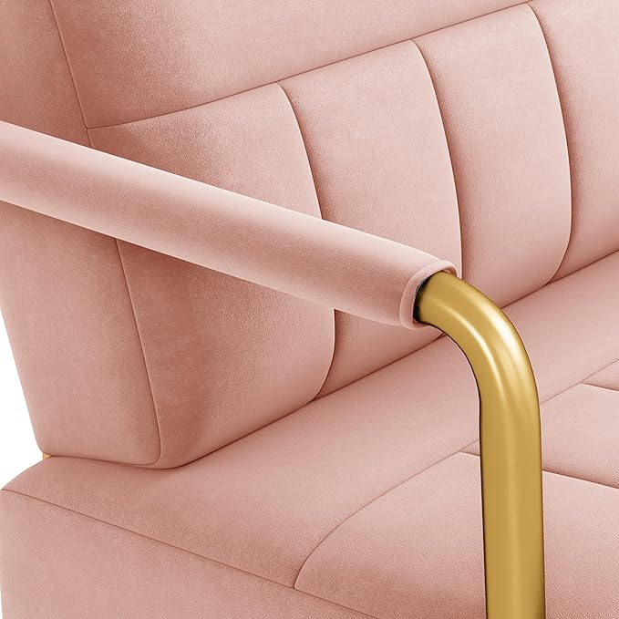 Yaheetech 30" W Accent Chair Velvet Oversized Armchair Living Room Chair with Golden Frame & Cozy Pillow for Living Room, Bedroom, Office Pink
