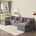 GOSUHI 142.5" U Shaped Couch, Modular Sectional Sofa, 3-Seater Comfy Cloud Couch with Movable Ottoman, Deep Seat Couches for Living Room, Chenille, Slate