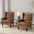 DREAMSIDEA Accent Chair, Upholstered Armchair with Button Tufted High Back & Solid Wood Legs, Comfy Wingback Reading Single Sofa Chair for Small Spaces, Living Room, Bedroom (Leather Brown, Set of 2)