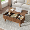LCVTND Fluted Lift Top Coffee Table with Storage, Modern Wood Coffee Table Retro Center Table with Hidden Lifting Table Top Compartment for Living Room, Home, Office, Walnut