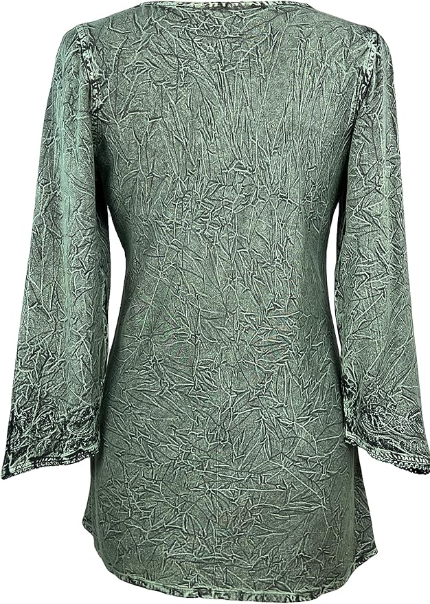 Agan Traders 2025 Winter Long Sleeve Diamond Neck Embroidered Tops - Medieval Boho Vintage Tunic Kurta Blouses for Women