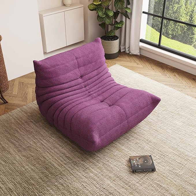 Bean Bag Chair, Oversized Bean Bag Chair for living Room, Fireside Chair for adults with Memory Foam Filled, Big Accent Sofa Lounge Floor Sofa for Gaming, Reading, Relax, No Assembly Required (Purple)