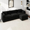 Aoowow Modular Sectional Sofa Modern Convertible L Shaped Couch,112.2 Inch Deep 3-Seater Sofas Set Comfy Chenille Cloud Sofas and Couches with Movable Ottoman for Living Room Apartment（Black）
