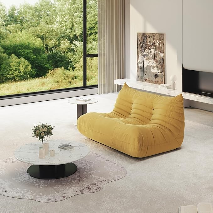 Bean Bag Chair for Adults, Fireside Chair Lazy Floor Sofa, Modern Corduroy Fabric Caterpillar Sofa Couch, Armless Foam Lounger Tatami Recliner Bean Bag Couch for Living Room Bedroom Dorm Office