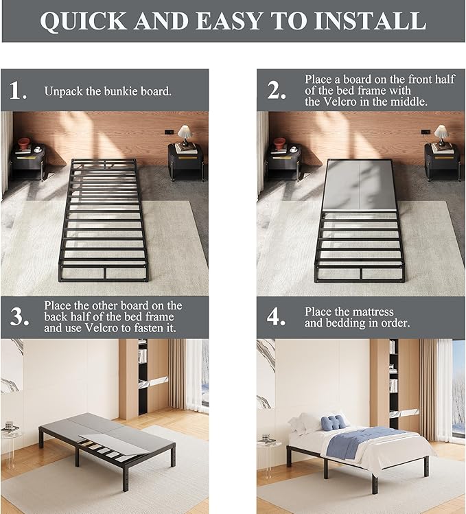 Bunkie Board Twin, Universalsupport Board With Anti-Sag Design For Metal Bed Frame, Platform Beds, Sleeper Sofa And Pull Out Couches, 74"x36" Bunkieboard, Easy Assembly Folable Bed Support Slats