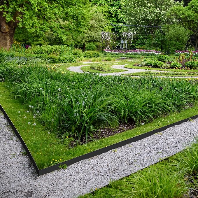Worth Garden 10-Pack (34Ft Total) Galvanized Steel Landscape Lawn Edging - 6 in. H Bendable Metal Strips - Hammer-in 18-Gauge Flexible Black Edging Border - Yard Pathway Divider - Buckle Connection