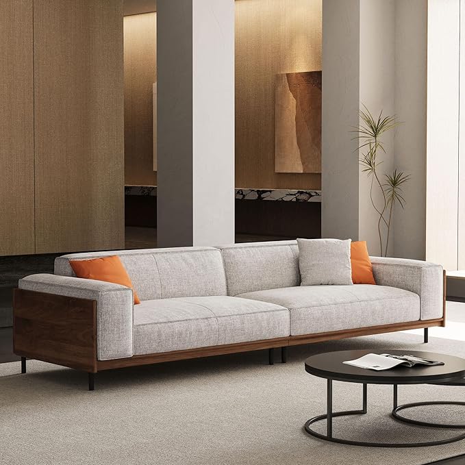 NessCarsti Modern 4-Seater Upholstered Fabric Sofa for Living Room –111.81 inch Comfortable Timecloud Couch with Wood Frame and Metal Legs, Easy Assembly, Ideal for Office, or Living Room, Gray