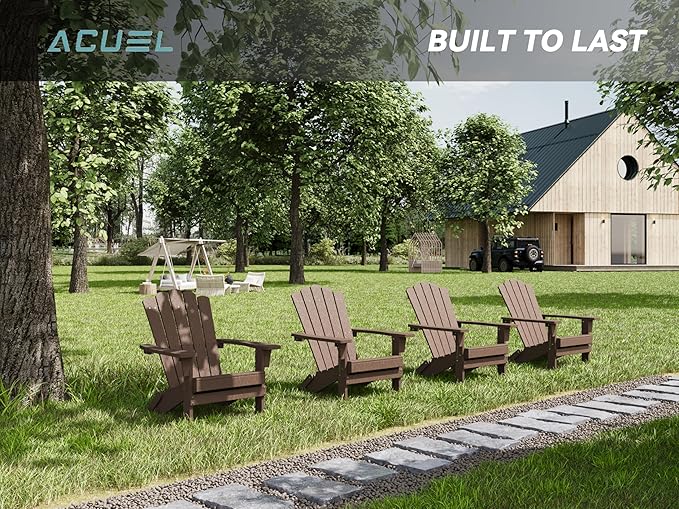 Adirondack Chairs, Folding Chairs Set of 4, Heavy Duty Weather-Resistant Patio Chairs with Wide Armrests & Ergonomic High Back, HDPE Fire Pit Seating for Backyard, Garden, Porch (Brown)