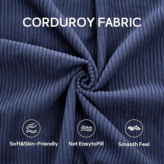 L Shaped Convertible Modular Boneless Sofa Bed with Cylindrical Pillow, Corduroy Folding Floor Sofa Couch Bed with Fixed-Shape Frame & Storage Pocket for Living Room, Blue