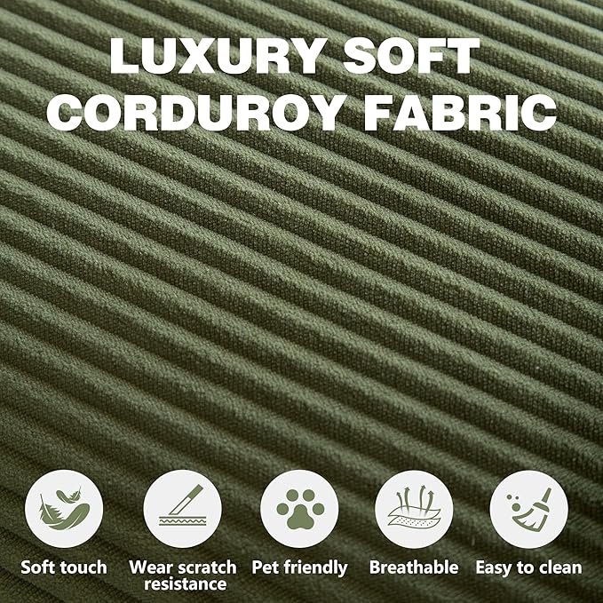 LIAROO 98.4" Convertible Sofa Bed - Compression Sofa with Corduroy Fabric - with Armrests and Backrest - Modular Sectional for Living Room, Bedroom, Studio - Compression Sofa in Box (Green)