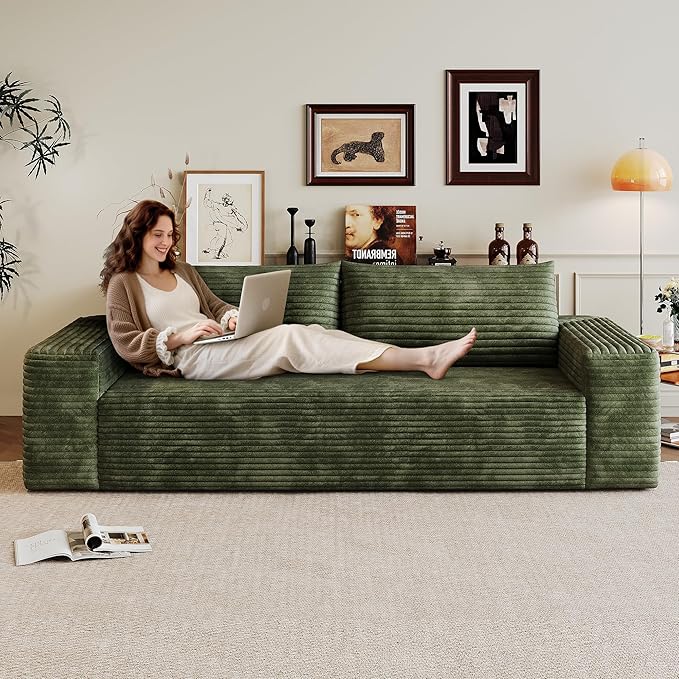 71" Loveseat Sofa in a Box,Plush Corduroy Fabric Deep Seat Couch,No Assembly Required,Space-Saving Design,Comfy Seater Sofa for Living Room, Apartment, Bedroom & Office,Modern,Green