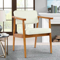 LSSPAID Mid Century Dining Chairs Set of 1, Beige Linen Fabric Upholstered Armchair with Wooden Handrail, Comfy Backrest Modern Kitchen Chairs for Bedroom Living Room Dining Room