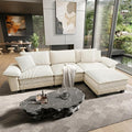 HERA'S HOUSE 124" Modular Sectional Sofa, Oversized L Shaped Couches for Living Room, Comfy Cloud Couch with Ottoman, 4-Seater Deep Seat Sofa with Throw Pillow, Corduroy and Chenille Beige
