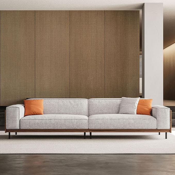 NessCarsti Modern 4-Seater Upholstered Fabric Sofa for Living Room –111.81 inch Comfortable Timecloud Couch with Wood Frame and Metal Legs, Easy Assembly, Ideal for Office, or Living Room, Gray