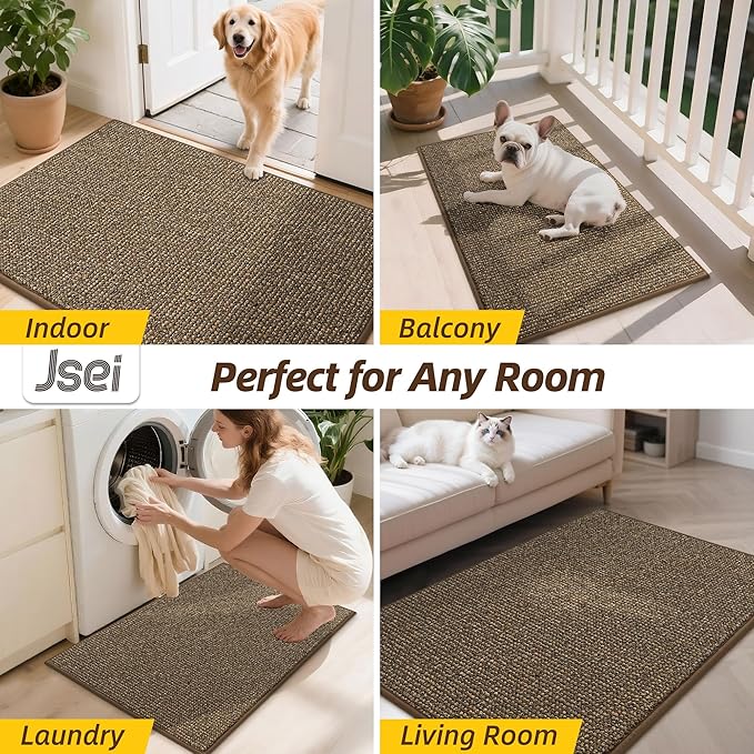 JSEI Dirt Trapper Door Mat 36"x60" Non-Slip Washable Entrance Mat, Dog Doormats, Absorbent & Fade-Resistant Floor Mats, Low Profile Welcome Mats for Entryway, Front Door, and Inside Entrance, Brwon