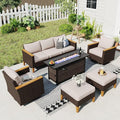 Sophia & William Patio Furniture Set with 56" Fire Pit Table & Swivel Chairs, 8 Piece Outdoor Sectional Furniture Wicker Modular Sofa Couch, Conversation Set for Deck Backyard Lawn, Beige