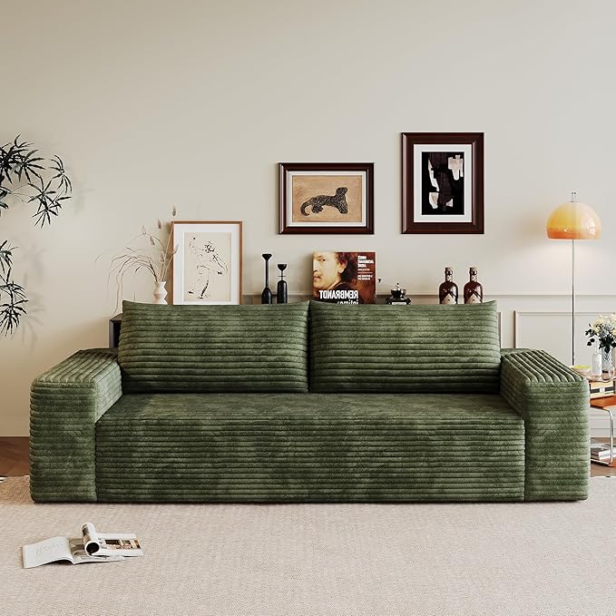 71" Loveseat Sofa in a Box,Plush Corduroy Fabric Deep Seat Couch,No Assembly Required,Space-Saving Design,Comfy Seater Sofa for Living Room, Apartment, Bedroom & Office,Modern,Green